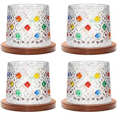 Uten Vaso de Whisky de Cristal, 275 ml/10 oz Vaso de Agua Giratorio, Posavasos de Bambú, Tacto Grueso, Adecuado para Beber Ron, Brandy, Cócteles, Café, Jugo, Relajarse y Descomprimir, 4 Pieza Uten Vaso de Whisky de Cristal, 275 ml/10 oz Vaso de Agua Giratorio, Posavasos de Bambú, Tacto Grueso, Adecuado para Beber Ron, Brandy, Cócteles, Café, Jugo, Relajarse y Descomprimir, 4 Pieza
