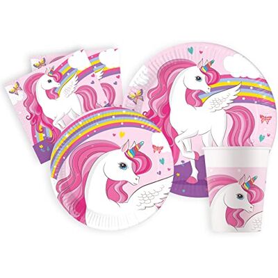 Ciao Kit Vajilla de Fiesta unicornio Unicorn Rainbow Colors para 24 personas (112 pcs: 24 platos Ø23cm, 24 platos Ø20cm, 24 vasos 200ml, 40 servilletas 33x33cm) de papel FSC Ciao Kit Vajilla de Fiesta unicornio Unicorn Rainbow Colors para 24 personas (112 pcs: 24 platos Ø23cm, 24 platos Ø20cm, 24 vasos 200ml, 40 servilletas 33x33cm) de papel FSC