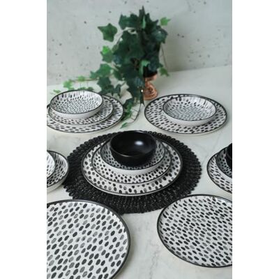Hermia Concept Elegante juego de cena de cerámica de 24 piezas, blanco y negro, 100% antibacteriano, respetuoso con el medio ambiente, fácil de limpiar, incluye platos y cuencos, apto para lavavajillas Hermia Concept Elegante juego de cena de cerámica de 24 piezas, blanco y negro, 100% antibacteriano, respetuoso con el medio ambiente, fácil de limpiar, incluye platos y cuencos, apto para lavavajillas