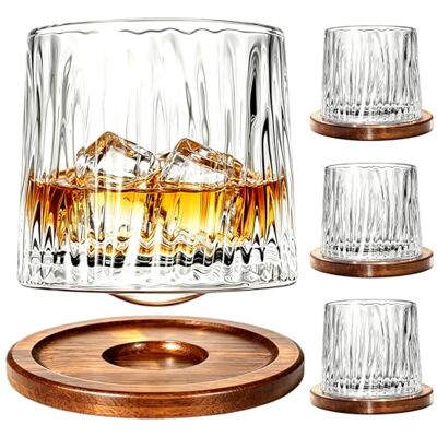 Uten Vaso de Whisky de Cristal, 275 ml/10 oz Vaso de Agua Giratorio, Posavasos de Bambú, Tacto Grueso, Adecuado para Beber Ron, Brandy, Cócteles, Café, Jugo, Relajarse y Descomprimir, 4 Pieza Uten Vaso de Whisky de Cristal, 275 ml/10 oz Vaso de Agua Giratorio, Posavasos de Bambú, Tacto Grueso, Adecuado para Beber Ron, Brandy, Cócteles, Café, Jugo, Relajarse y Descomprimir, 4 Pieza