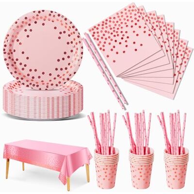 Nkaiso Vajilla de Fiesta,126 Piezas Rosa y Oro Rosa Puntos Dorados,Set de Juego de Platos y Cubiertos, cubertería de cartón, Vasos y servilletas,para cumpleaños,Aniversarios (25 Invitados) Nkaiso Vajilla de Fiesta,126 Piezas Rosa y Oro Rosa Puntos Dorados,Set de Juego de Platos y Cubiertos, cubertería de cartón, Vasos y servilletas,para cumpleaños,Aniversarios (25 Invitados)