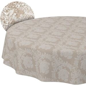 ANRO Mantel Textil de algodón y poliéster, Lavable, diseño de Damasco, Tejido Jacquard, Lavable, Color Beige, Redondo, 140 cm, Borde de Corte ANRO Mantel Textil de algodón y poliéster, Lavable, diseño de Damasco, Tejido Jacquard, Lavable, Color Beige, Redondo, 140 cm, Borde de Corte