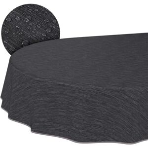 ANRO Mantel de Hule Lavable, para jardín, Aspecto de Lino, Cuidado fácil, Impermeable, 180 x 140 cm (Ovalado), Antracita con Dobladillo ANRO Mantel de Hule Lavable, para jardín, Aspecto de Lino, Cuidado fácil, Impermeable, 180 x 140 cm (Ovalado), Antracita con Dobladillo