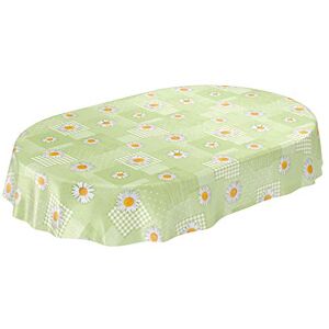 ANRO Mantel de Hule, Mantel Encerado, diseño de manzanilla, Color Verde, Ovalado, 220 x 140 cm, Ribeteado ANRO Mantel de Hule, Mantel Encerado, diseño de manzanilla, Color Verde, Ovalado, 220 x 140 cm, Ribeteado
