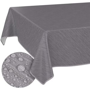 ANRO Mantel de Hule Lavable, para jardín, Aspecto de Lino, Cuidado fácil, Impermeable, 140 x 140 cm (Rectangular), Color Gris con Dobladillo ANRO Mantel de Hule Lavable, para jardín, Aspecto de Lino, Cuidado fácil, Impermeable, 140 x 140 cm (Rectangular), Color Gris con Dobladillo