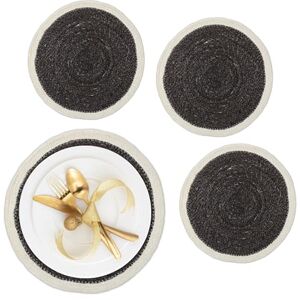 Relaxdays 4 Salvamanteles, Tejidos, Zostera, 37 cm Ø, Manteles Individuales Redondos para Mesa de Comedor, Negro/Crema Relaxdays 4 Salvamanteles, Tejidos, Zostera, 37 cm Ø, Manteles Individuales Redondos para Mesa de Comedor, Negro/Crema