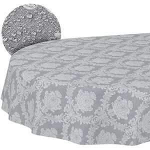 ANRO Mantel Textil de algodón y poliéster, Lavable, diseño de Damasco, Tejido Jacquard, Lavable, Barroco, Gris, Ovalado, 180 x 140 cm, Borde de Corte ANRO Mantel Textil de algodón y poliéster, Lavable, diseño de Damasco, Tejido Jacquard, Lavable, Barroco, Gris, Ovalado, 180 x 140 cm, Borde de Corte