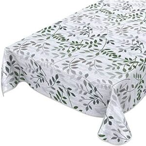 ANRO Mantel de Hule para jardín, Redondo, Ovalado, Rectangular, para Interiores y Exteriores, con diseño de Hojas, Verde Plateado, 100 x 140 cm, Borde con Dobladillo ANRO Mantel de Hule para jardín, Redondo, Ovalado, Rectangular, para Interiores y Exteriores, con diseño de Hojas, Verde Plateado, 100 x 140 cm, Borde con Dobladillo