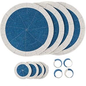 Penguin Home ® Juego de 12 manteles Individuales, Posavasos y servilleteros con Cuentas de Vidrio, Azul y Blanco, manteles Individuales Redondos, Hechos a Mano por hábiles Artesanos Indios Penguin Home ® Juego de 12 manteles Individuales, Posavasos y servilleteros con Cuentas de Vidrio, Azul y Blanco, manteles Individuales Redondos, Hechos a Mano por hábiles Artesanos Indios