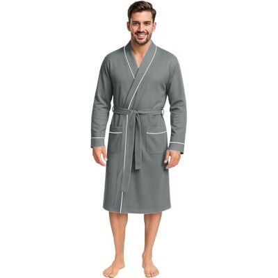 NY Threads Albornoz de algodón ligero de lujo para hombre, gris, XX-Large NY Threads Albornoz de algodón ligero de lujo para hombre, gris, XX-Large