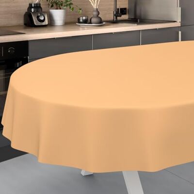 ANRO Mantel de Hule Lavable, para jardín, Exterior e Interior, Ovalado, 200 x 140 cm, Borde Cortado, Color Albaricoque ANRO Mantel de Hule Lavable, para jardín, Exterior e Interior, Ovalado, 200 x 140 cm, Borde Cortado, Color Albaricoque