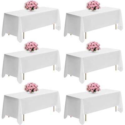 VEVOR Manteles Rectangulares, 1778 x 3048 mm, Reutilizables, Lavables a Máquina, de Tela 100% Poliéster, para Fiestas, Bodas, Banquetes o Cualquier Otra Decoración Festiva, Color Blanco, 6 uds VEVOR Manteles Rectangulares, 1778 x 3048 mm, Reutilizables, Lavables a Máquina, de Tela 100% Poliéster, para Fiestas, Bodas, Banquetes o Cualquier Otra Decoración Festiva, Color Blanco, 6 uds
