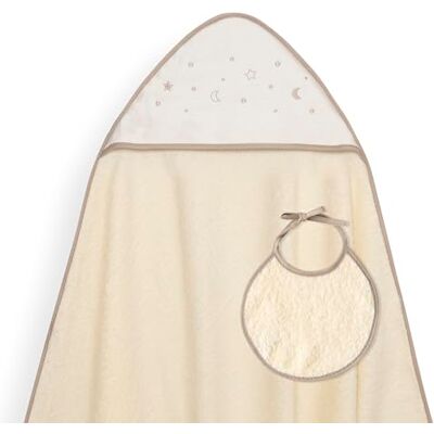 Interbaby Capa de Baño Bebe Beige + Babero Toalla Bebe con Capucha 100% Algodón, 100x100cm, Unisex Suave, Cómoda, Ideal Recién Nacidos, Bebes y Niños Pequeños Diseño Estrellas Lunas Bodoques Interbaby Capa de Baño Bebe Beige + Babero Toalla Bebe con Capucha 100% Algodón, 100x100cm, Unisex Suave, Cómoda, Ideal Recién Nacidos, Bebes y Niños Pequeños Diseño Estrellas Lunas Bodoques