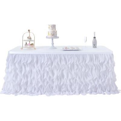leegleri Falda de Mesa de tutú Blanco de 108 Pulgadas para mesas rectangulares y Redondas, decoración de Falda de Mesa de Sauce Rizado, Mantel de Volantes Blancos para Bodas, Despedidas de Soltera leegleri Falda de Mesa de tutú Blanco de 108 Pulgadas para mesas rectangulares y Redondas, decoración de Falda de Mesa de Sauce Rizado, Mantel de Volantes Blancos para Bodas, Despedidas de Soltera