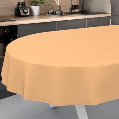 ANRO Mantel de Hule Lavable, para jardín, Exterior e Interior, Ovalado, 220 x 140 cm, con Dobladillo, Color Albaricoque ANRO Mantel de Hule Lavable, para jardín, Exterior e Interior, Ovalado, 220 x 140 cm, con Dobladillo, Color Albaricoque