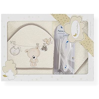 Interbaby Capa de Baño Bebe Blanco/Beige + Peines Bebe Toalla con Capucha Algodón, 100x100cm, Unisex Suave, Secado Rápido Ideal Recién Nacidos, Bebes y Niños Pequeños Diseño Tendedero Oso Interbaby Capa de Baño Bebe Blanco/Beige + Peines Bebe Toalla con Capucha Algodón, 100x100cm, Unisex Suave, Secado Rápido Ideal Recién Nacidos, Bebes y Niños Pequeños Diseño Tendedero Oso