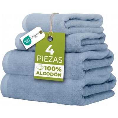 Ruggeri Set 4 Toallas, 2 Lavabo + 2 Tocador, Algodón, Azul Claro 500 g/m, tejido Dobby, 2 lavabo 50x100 cm, 2 tocador 40x50 cm, lavable a máquina, 100% Algodón Ruggeri Set 4 Toallas, 2 Lavabo + 2 Tocador, Algodón, Azul Claro 500 g/m, tejido Dobby, 2 lavabo 50x100 cm, 2 tocador 40x50 cm, lavable a máquina, 100% Algodón