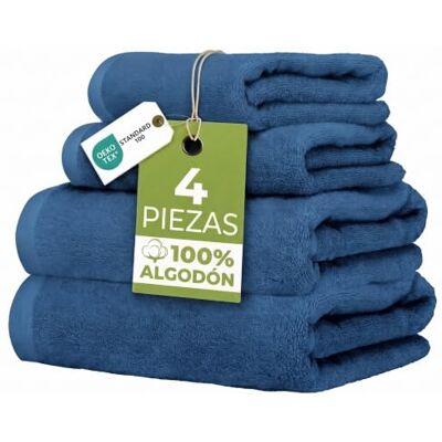Ruggeri Set 4 Toallas, 2 Lavabo + 2 Tocador, Algodón, Azul 500 g/m, tejido Dobby, 2 lavabo 50x100 cm, 2 tocador 40x50 cm, lavable a máquina, 100% Algodón Ruggeri Set 4 Toallas, 2 Lavabo + 2 Tocador, Algodón, Azul 500 g/m, tejido Dobby, 2 lavabo 50x100 cm, 2 tocador 40x50 cm, lavable a máquina, 100% Algodón