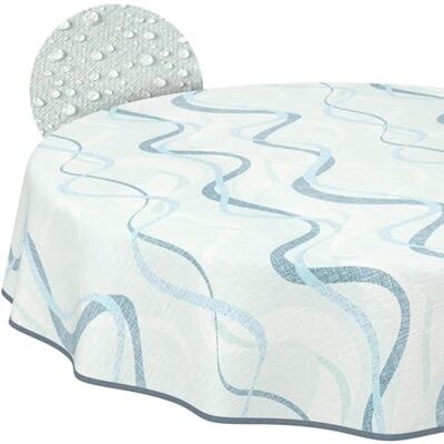 ANRO Mantel de Hule Lavable, fácil de Limpiar, Impermeable, Efecto Loto, para Exteriores, para jardín, Ondas, Azul, Redondo, 120 cm, con Dobladillo (Ribeteado) ANRO Mantel de Hule Lavable, fácil de Limpiar, Impermeable, Efecto Loto, para Exteriores, para jardín, Ondas, Azul, Redondo, 120 cm, con Dobladillo (Ribeteado)