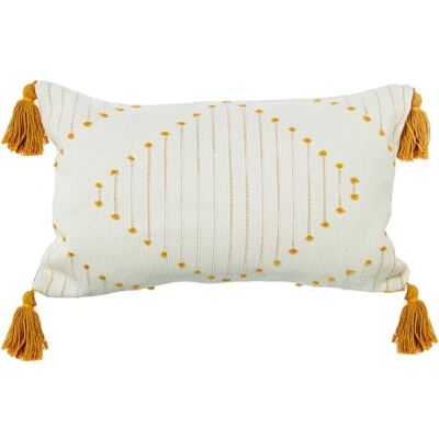 DRW Cojin Rectangular de algodón con borlas y Cremallera en Crema y Amarillo 50x10x30 cm DRW Cojin Rectangular de algodón con borlas y Cremallera en Crema y Amarillo 50x10x30 cm