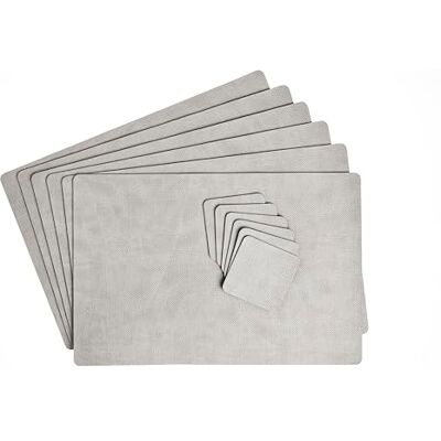 DAG Style Set 6 Manteles Individuales + 6 Posavasos, Línea Juta Light Blanco Ostra, 30 x 45 cm, PVC Antibacteriano con Efecto Yute, Antimanchas, Made in Italy DAG Style Set 6 Manteles Individuales + 6 Posavasos, Línea Juta Light Blanco Ostra, 30 x 45 cm, PVC Antibacteriano con Efecto Yute, Antimanchas, Made in Italy