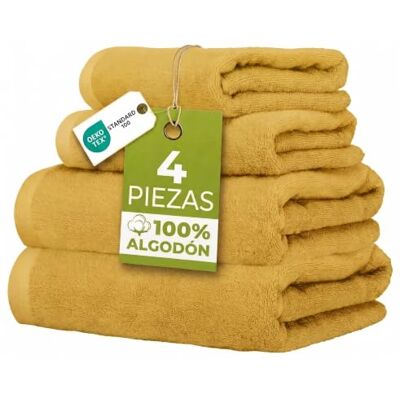 Ruggeri Set 4 Toallas, 2 Lavabo + 2 Tocador, Algodón, Amarillo 500 g/m, tejido Dobby, 2 lavabo 50x100 cm, 2 tocador 40x50 cm, lavable a máquina, 100% Algodón Ruggeri Set 4 Toallas, 2 Lavabo + 2 Tocador, Algodón, Amarillo 500 g/m, tejido Dobby, 2 lavabo 50x100 cm, 2 tocador 40x50 cm, lavable a máquina, 100% Algodón