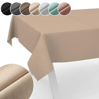 ANRO Mantel Mila de Tejido Lavable, Jacquard, Revestido de teflón, fácil de Limpiar, Efecto Loto, Suciedad y Agua, Aspecto de Lino, 100 x 140 cm, Borde de Corte, Color Beige ANRO Mantel Mila de Tejido Lavable, Jacquard, Revestido de teflón, fácil de Limpiar, Efecto Loto, Suciedad y Agua, Aspecto de Lino, 100 x 140 cm, Borde de Corte, Color Beige