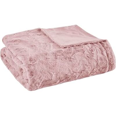Madison Park Zuri Manta de Felpa Suave de Gran tamaño, diseño de Rayas de Animales, visón sintético en el Reverso, Manta Moderna para Todas Las Estaciones para Cama, sofá, Oficina, Rubor, 60 x 70 Madison Park Zuri Manta de Felpa Suave de Gran tamaño, diseño de Rayas de Animales, visón sintético en el Reverso, Manta Moderna para Todas Las Estaciones para Cama, sofá, Oficina, Rubor, 60 x 70