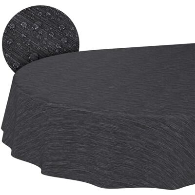 ANRO Mantel de Hule Lavable, para jardín, Aspecto de Lino, Cuidado fácil, Impermeable, 160 x 140 cm (Ovalado), Color Antracita, Borde Cortado ANRO Mantel de Hule Lavable, para jardín, Aspecto de Lino, Cuidado fácil, Impermeable, 160 x 140 cm (Ovalado), Color Antracita, Borde Cortado