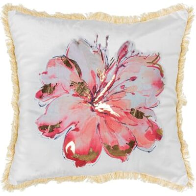 DRW Cojin Cuadrado de Terciopelo Poliester con Cremallera y Flor en Blanco y Rojo 45x10x45 cm DRW Cojin Cuadrado de Terciopelo Poliester con Cremallera y Flor en Blanco y Rojo 45x10x45 cm