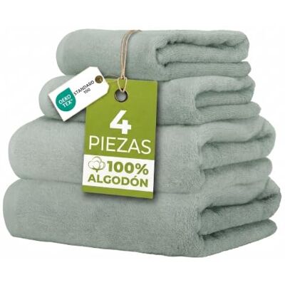 Ruggeri Set 4 Toallas, 2 Lavabo + 2 Tocador, Algodón, Salvia 500 g/m, tejido Dobby, 2 lavabo 50x100 cm, 2 tocador 40x50 cm, lavable a máquina, 100% Algodón Ruggeri Set 4 Toallas, 2 Lavabo + 2 Tocador, Algodón, Salvia 500 g/m, tejido Dobby, 2 lavabo 50x100 cm, 2 tocador 40x50 cm, lavable a máquina, 100% Algodón