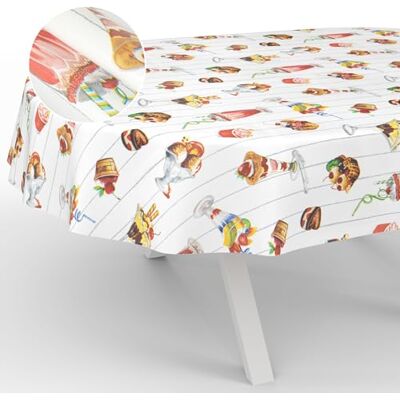 ANRO Mantel de Hule Lavable, para jardín, Exterior e Interior, Ovalado, 200 x 140 cm, Borde Cortado, diseño de Helado ANRO Mantel de Hule Lavable, para jardín, Exterior e Interior, Ovalado, 200 x 140 cm, Borde Cortado, diseño de Helado