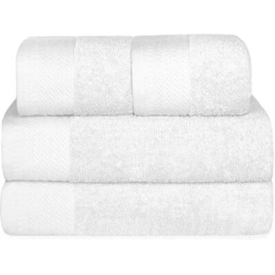 Mercury - Juego 4 Toallas de 500gsm 100% Algodón (Blanco) 2 de Baño y 2 de Manos, Suaves, Resistentes y Absorbentes Mercury - Juego 4 Toallas de 500gsm 100% Algodón (Blanco) 2 de Baño y 2 de Manos, Suaves, Resistentes y Absorbentes