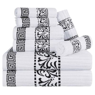 Superior Juego de Toallas de algodón de 8 Piezas, Altamente absorbentes, Decorativas, Bohemias, con Borde de Llave Griega, Toallas de Cara de 13 x 13 Pulgadas, Toallas de Mano de 16 x 30 Pulgadas, Superior Juego de Toallas de algodón de 8 Piezas, Altamente absorbentes, Decorativas, Bohemias, con Borde de Llave Griega, Toallas de Cara de 13 x 13 Pulgadas, Toallas de Mano de 16 x 30 Pulgadas,