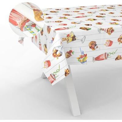 ANRO Mantel de Hule Lavable, para jardín, Exterior e Interior, 240 x 140 cm, Borde Cortado, diseño de Helado ANRO Mantel de Hule Lavable, para jardín, Exterior e Interior, 240 x 140 cm, Borde Cortado, diseño de Helado