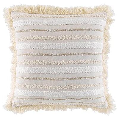 Douceur d'Intérieur DOUCEUR D'INTERIEUR Cojín desenfundable con Flecos, Natural, 40 x 40 cm Douceur d'Intérieur DOUCEUR D'INTERIEUR Cojín desenfundable con Flecos, Natural, 40 x 40 cm