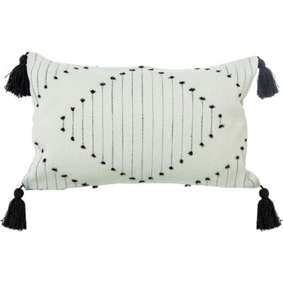 DRW Cojin Rectangular de algodón con borlas y Cremallera en Blanco y Negro 50x10x30 cm DRW Cojin Rectangular de algodón con borlas y Cremallera en Blanco y Negro 50x10x30 cm