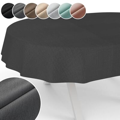 ANRO Mantel Mila de Tejido Lavable, Jacquard, Revestido de teflón, fácil de Limpiar, Efecto Loto, Suciedad y Agua, Aspecto de Lino, Ovalado, 180 x 140 cm, Borde de Corte, Gris ANRO Mantel Mila de Tejido Lavable, Jacquard, Revestido de teflón, fácil de Limpiar, Efecto Loto, Suciedad y Agua, Aspecto de Lino, Ovalado, 180 x 140 cm, Borde de Corte, Gris