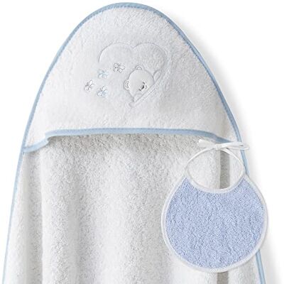 Interbaby Capa de Baño Bebe Blanco/Azul + Babero Toalla Bebe con Capucha 100% Algodón, 100x100cm, Unisex Suave, Cómoda, Ideal Recién Nacidos, Bebes y Niños Pequeños Diseño Oso Mariposas Interbaby Capa de Baño Bebe Blanco/Azul + Babero Toalla Bebe con Capucha 100% Algodón, 100x100cm, Unisex Suave, Cómoda, Ideal Recién Nacidos, Bebes y Niños Pequeños Diseño Oso Mariposas