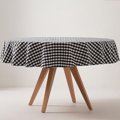 GAMUSI - Mantel antimanchas redondo cuadro vichy - negro - round - Mantel GAMUSI - Mantel antimanchas redondo cuadro vichy - negro - round - Mantel