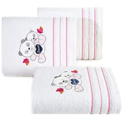 Eurofirany Design91 Toalla para bebé, 70 x 140 cm, diseño de Oso de Peluche, Suave y Dulce, 70 x 140 cm, Color Blanco y Rosa Eurofirany Design91 Toalla para bebé, 70 x 140 cm, diseño de Oso de Peluche, Suave y Dulce, 70 x 140 cm, Color Blanco y Rosa