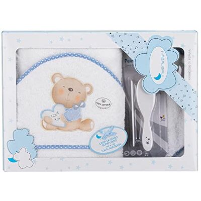 Interbaby Capa de Baño Bebe Blanco/Azul + Peines Bebe Toalla con Capucha 100% Algodón, 100x100cm, Unisex Suave, Secado Rápido Ideal Recién Nacidos, Bebes y Niños Pequeños Diseño Love You Interbaby Capa de Baño Bebe Blanco/Azul + Peines Bebe Toalla con Capucha 100% Algodón, 100x100cm, Unisex Suave, Secado Rápido Ideal Recién Nacidos, Bebes y Niños Pequeños Diseño Love You