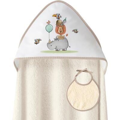 Interbaby Capa de Baño Bebe Beige + Babero Toalla Bebe con Capucha 100% Algodón, 100x100cm, Unisex Suave, Cómoda, Ideal Recién Nacidos, Bebes y Niños Pequeños Diseño Rino-Leon Estampado Interbaby Capa de Baño Bebe Beige + Babero Toalla Bebe con Capucha 100% Algodón, 100x100cm, Unisex Suave, Cómoda, Ideal Recién Nacidos, Bebes y Niños Pequeños Diseño Rino-Leon Estampado