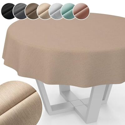 ANRO Mantel Mila de Tela Lavable, Jacquard, Revestido de teflón, fácil de Limpiar, Efecto Loto, Suciedad y Agua, Aspecto de Lino, Redondo, 140 cm, Borde de Corte, Beige ANRO Mantel Mila de Tela Lavable, Jacquard, Revestido de teflón, fácil de Limpiar, Efecto Loto, Suciedad y Agua, Aspecto de Lino, Redondo, 140 cm, Borde de Corte, Beige