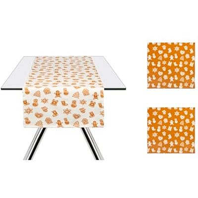 Excelsa Wonderful Ginger Juego de Camino de Mesa y servilletas, 100% algodón, Naranja con Motivos navideños, Camino de Mesa de 145 x 45 cm y 2 servilletas de 45 x 45 cm, para Desayuno y Almuerzo Excelsa Wonderful Ginger Juego de Camino de Mesa y servilletas, 100% algodón, Naranja con Motivos navideños, Camino de Mesa de 145 x 45 cm y 2 servilletas de 45 x 45 cm, para Desayuno y Almuerzo