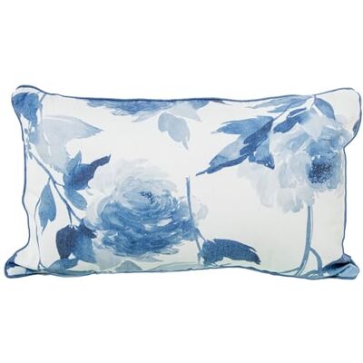 DRW Cojin Rectangular de Poliester y algodón con Cremallera con Flores en Azul y Blanco 45x10x45 cm DRW Cojin Rectangular de Poliester y algodón con Cremallera con Flores en Azul y Blanco 45x10x45 cm