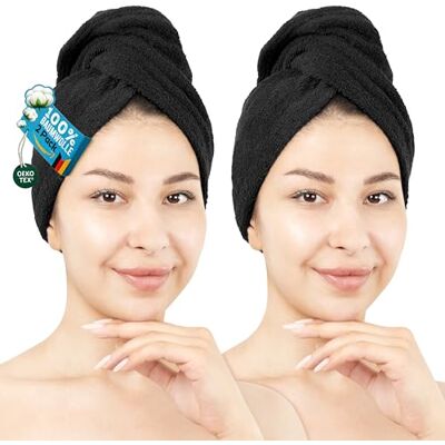 Hammetex Toalla para el Cabello Mujer Pack de 2 – Turbante de 100% Algodón – Certificadas Oeko-Tex – Suaves, Absorbentes – Turbante con Botón Hammetex Toalla para el Cabello Mujer Pack de 2 – Turbante de 100% Algodón – Certificadas Oeko-Tex – Suaves, Absorbentes – Turbante con Botón