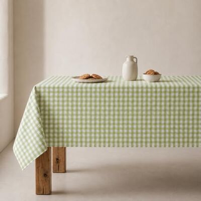 GAMUSI Mantel antimanchas rectangular cuadro vichy verde oliva 140x300 cm Mantel GAMUSI Mantel antimanchas rectangular cuadro vichy verde oliva 140x300 cm Mantel