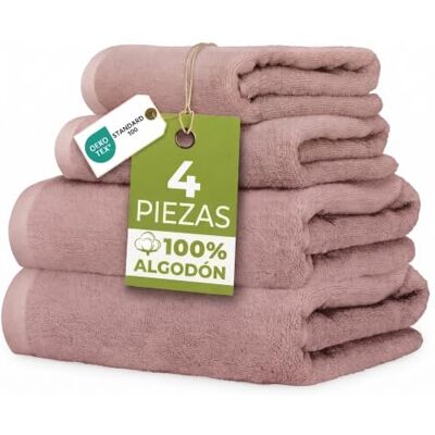 Ruggeri Set 4 Toallas, 2 Lavabo + 2 Tocador, Algodón, Rosa 500 g/m, tejido Dobby, 2 lavabo 50x100 cm, 2 tocador 40x50 cm, lavable a máquina, 100% Algodón Ruggeri Set 4 Toallas, 2 Lavabo + 2 Tocador, Algodón, Rosa 500 g/m, tejido Dobby, 2 lavabo 50x100 cm, 2 tocador 40x50 cm, lavable a máquina, 100% Algodón
