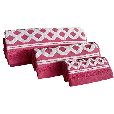 WELL HOME MOBILIARIO & DECORACIÓN JUEGO DE 3 TOALLAS DE BAÑO DE ALGODÓN DE RIZO 450 GR/M2, DE 50X30; 100X50; 150X100 CM, COLOR FUCSIA DE LA COLECCIÓN DIAMANTE WELL HOME MOBILIARIO & DECORACIÓN JUEGO DE 3 TOALLAS DE BAÑO DE ALGODÓN DE RIZO 450 GR/M2, DE 50X30; 100X50; 150X100 CM, COLOR FUCSIA DE LA COLECCIÓN DIAMANTE